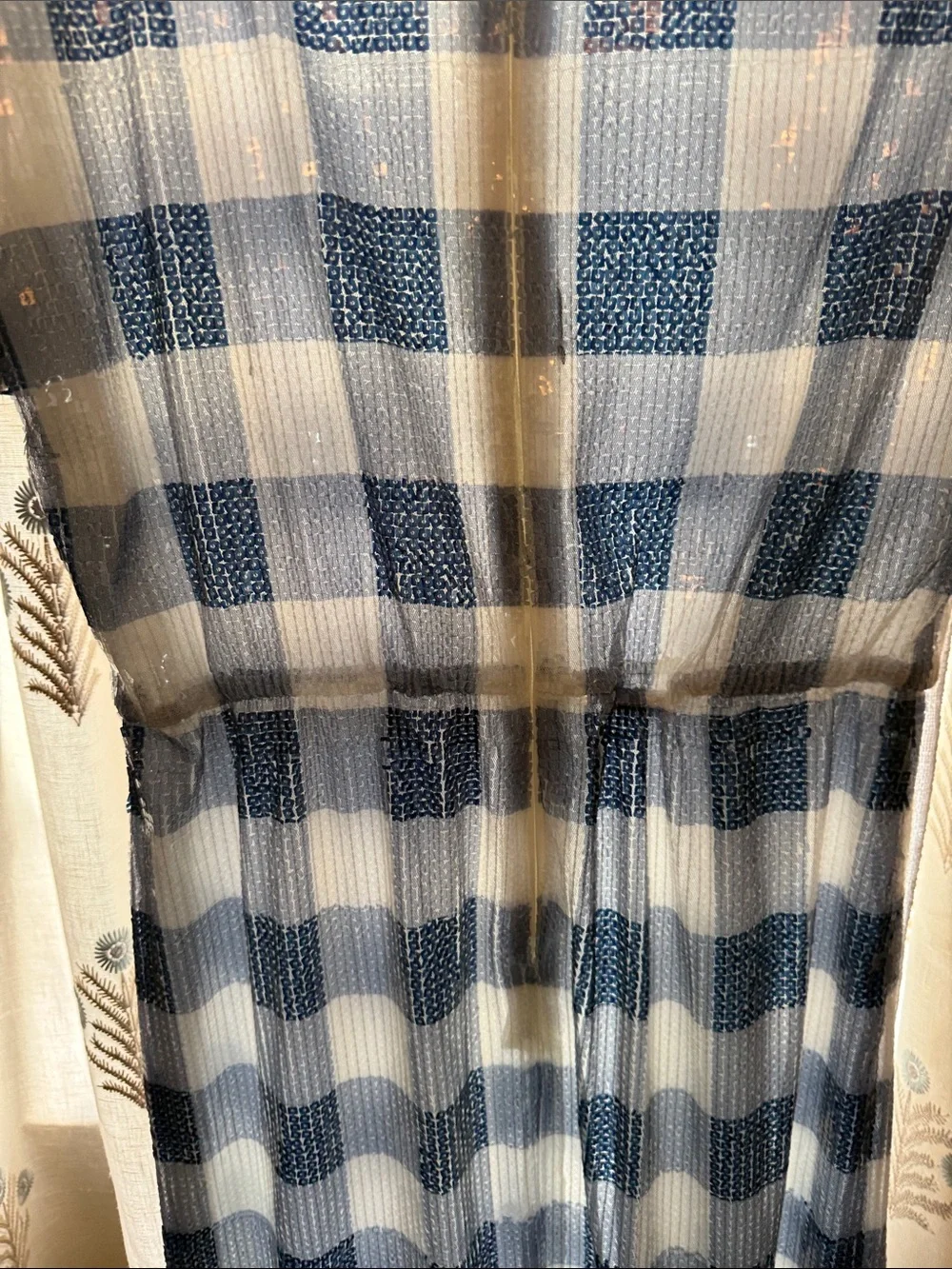 J.Crew Blue and White Check Sequin Midi Dress